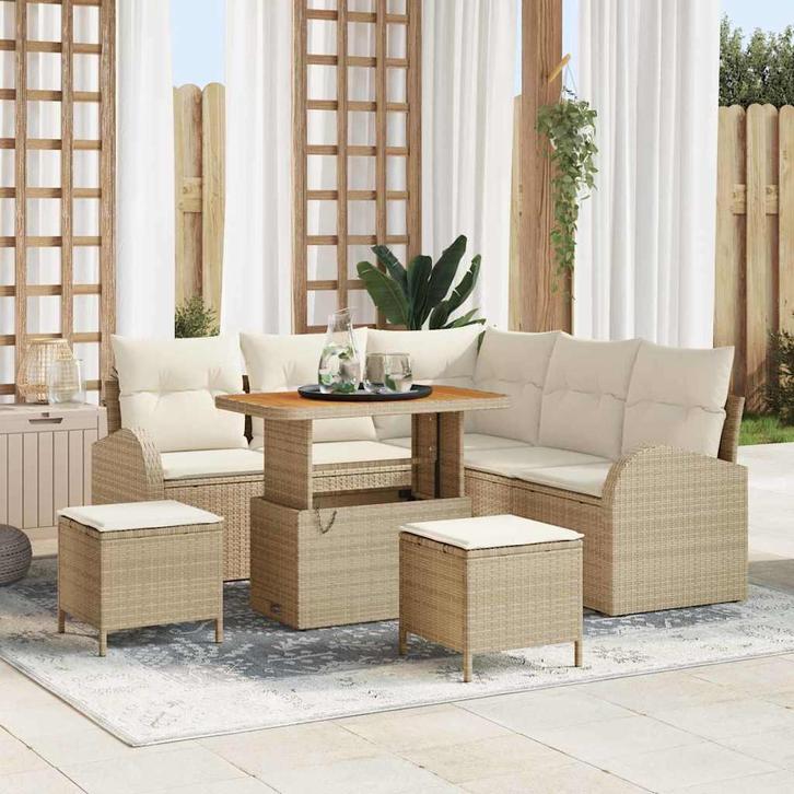 vidaXL Tuin Sofa Set met kussen 8 pcs Beige Poly riet, Tuin en Terras, Tuinsets en Loungesets, Nieuw, Rotan, Verzenden