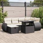 vidaXL 7-delige Loungeset met kussens poly rattan zwart, Verzenden, Nieuw, Rotan, Loungeset