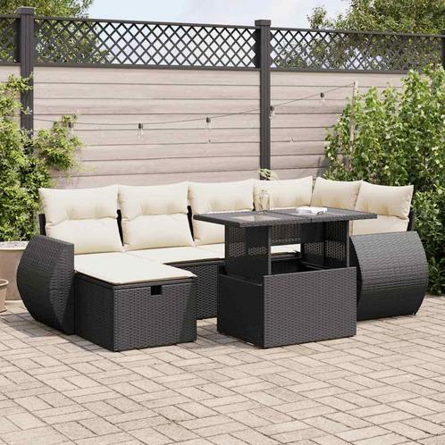 vidaXL 7-delige Loungeset met kussens poly rattan zwart, Tuin en Terras, Tuinsets en Loungesets, Loungeset, Nieuw, Rotan, Verzenden