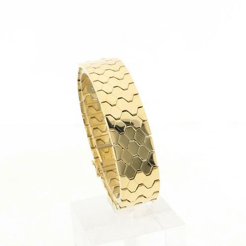 8 Krt. Brede fantasie schakel armband | 18 cm (bakslot), Sieraden, Tassen en Uiterlijk, Antieke sieraden, Goud, Ophalen of Verzenden