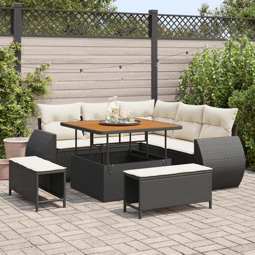 vidaXL 8-delige tuinsalonset met kussens in zwart poly riet, Tuin en Terras, Tuinsets en Loungesets, Nieuw, Verzenden