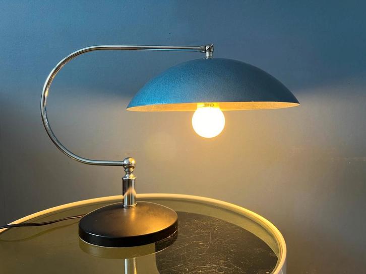 Metal Mid Century Bauhaus Style Desk Lamp with Blue Shade, Huis en Inrichting, Lampen | Tafellampen, Ophalen of Verzenden