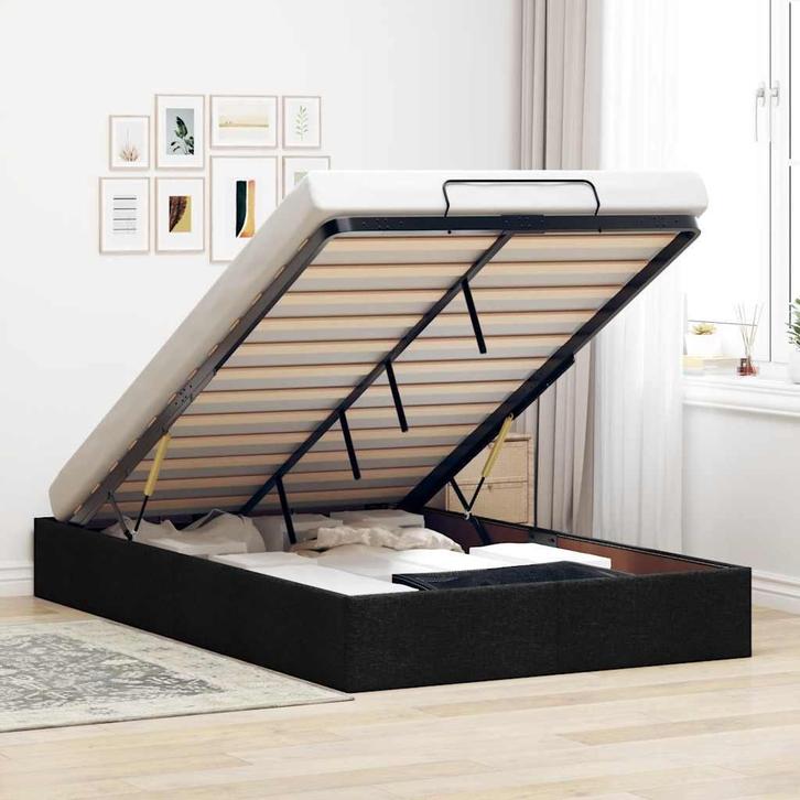 vidaXL Bedframe zonder matras 120x200 cm stof zwart, Huis en Inrichting, Slaapkamer | Bedden, 120 cm, 200 cm, Zwart, Twijfelaar