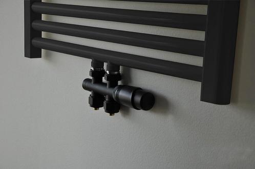 Riko Set thermostatisch onderblok recht mat zwart, Doe-het-zelf en Verbouw, Verwarming en Radiatoren, Radiator, Nieuw, Hoog rendement (Hr)