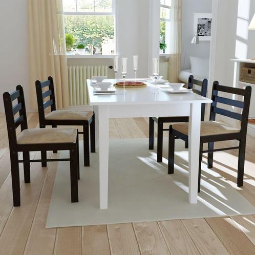 vidaXL Eetkamerstoelen 4 st massief rubberwood en fluweel, Huis en Inrichting, Stoelen, Bruin, Nieuw, Verzenden