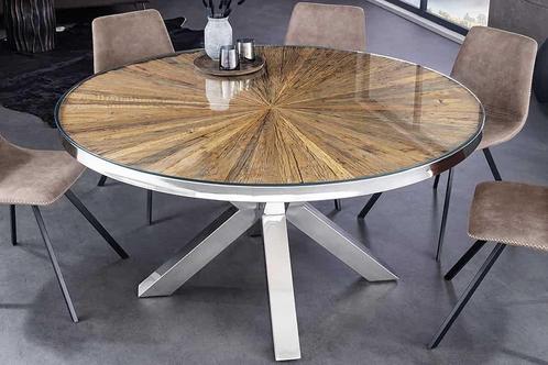 Ronde eettafel BARRACUDA 120cm bruin teak massief hout, Huis en Inrichting, Tafels | Eettafels, Ophalen of Verzenden