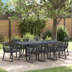 vidaXL Tuin Eetset 9 pcs Zwart Large Metaal- en kunststofmix, Tuin en Terras, Verzenden, Nieuw, Rotan