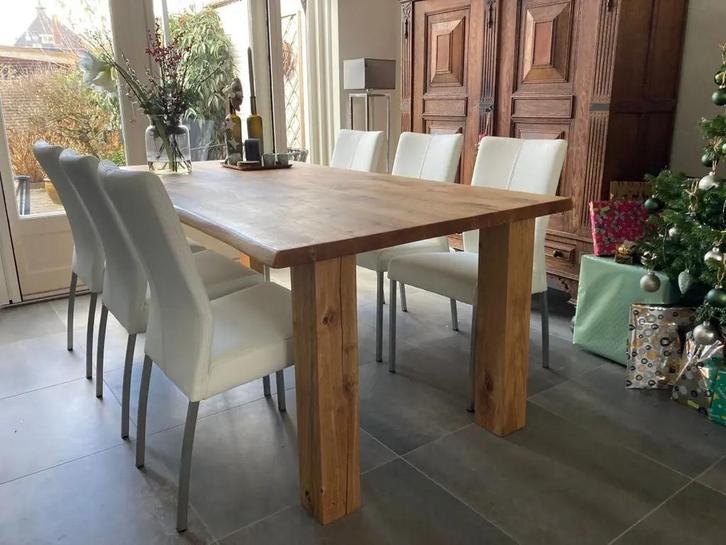 Set van 6 leren eetkamerstoelen - wit leer, Huis en Inrichting, Stoelen, Nieuw, Leer, Ophalen of Verzenden