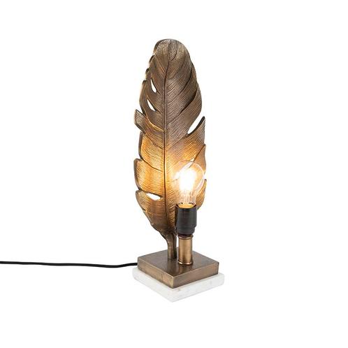 Art Deco tafellamp brons met marmeren voet - Leaf, Huis en Inrichting, Lampen | Tafellampen, Nieuw, Minder dan 50 cm