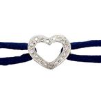 Satijnen armband met vintage witgouden schakel met diamant, Sieraden, Tassen en Uiterlijk, Armbanden, Ophalen of Verzenden, Nieuw