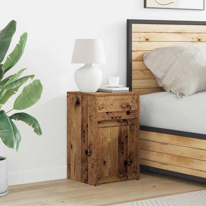 vidaXL LED Bedside Kast met lade Oud hout 38 x 34 x 61 cm, Huis en Inrichting, Slaapkamer | Nachtkastjes, Nieuw, Minder dan 45 cm