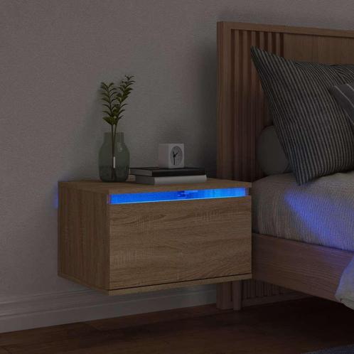 vidaXL Nachtkastje met LEDs wandgemonteerd sonoma, Huis en Inrichting, Slaapkamer | Nachtkastjes, Nieuw, Minder dan 45 cm, Hout