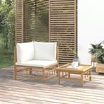 vidaXL 2-delige Loungeset met kussens bamboe crèmewit, Tuin en Terras, Tuinsets en Loungesets, Verzenden, Nieuw, Hout, Loungeset