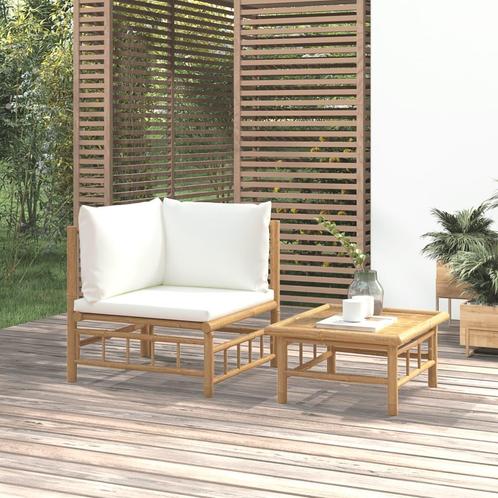 vidaXL 2-delige Loungeset met kussens bamboe crèmewit, Tuin en Terras, Tuinsets en Loungesets, Loungeset, Nieuw, Hout, Verzenden