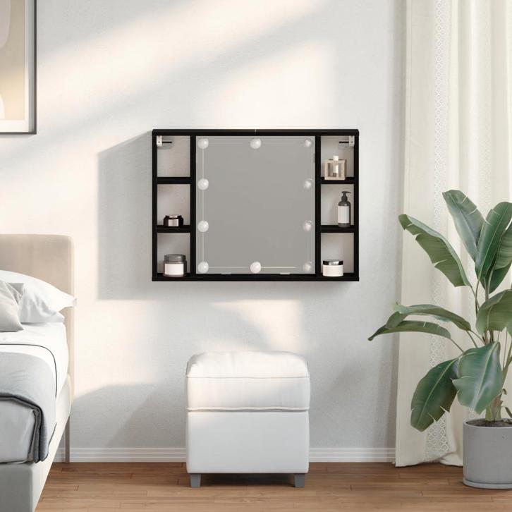 vidaXL Spiegelkast met plank Zwart eiken 76 x 15 x 55 cm, Huis en Inrichting, Kasten | Overige, Nieuw, Verzenden