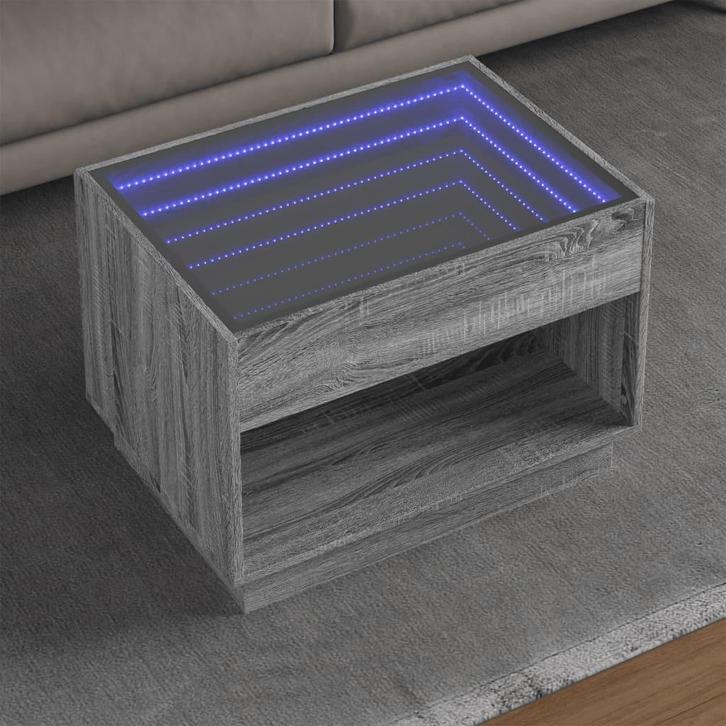 vidaXL Salontafel met Infinity LED 70x50x50 cm grijs sonoma, Huis en Inrichting, Tafels | Salontafels, 50 tot 100 cm, Nieuw, Overige houtsoorten