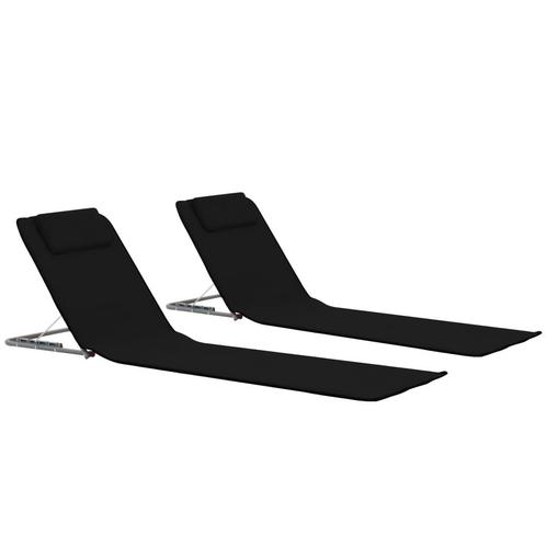 vidaXL Strandmatten inklapbaar 2 st staal en stof zwart, Tuin en Terras, Ligbedden, Nieuw, Verzenden