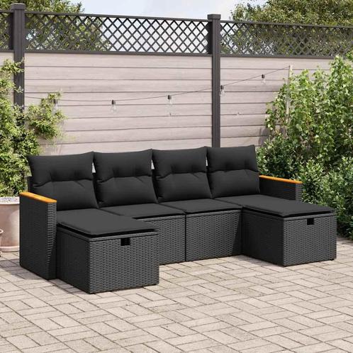 vidaXL 6-delige Loungeset met kussens poly rattan zwart, Tuin en Terras, Tuinsets en Loungesets, Loungeset, Nieuw, Rotan, Verzenden