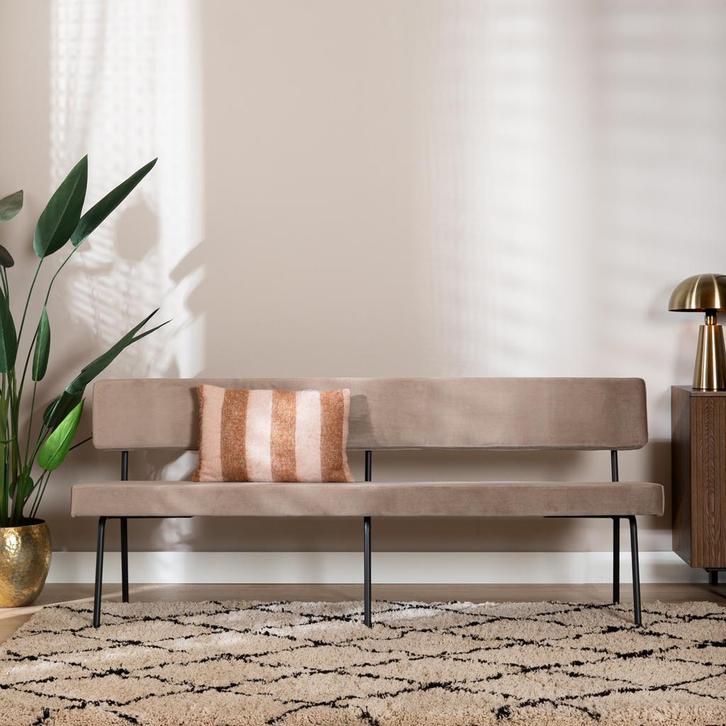 40% Korting: Velvet eetkamerbank Espen taupe 190 cm, Huis en Inrichting, Stoelen, Grijs, Zo goed als nieuw, Ophalen