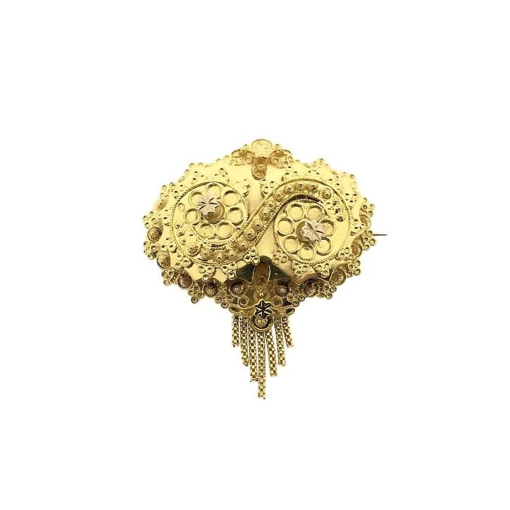 Gouden oud Hollandse broche van een mutsenbel, Sieraden, Tassen en Uiterlijk, Broches, Overige kleuren, Gebruikt, Goud, Ophalen of Verzenden