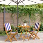 vidaXL 3-delige Bistroset stof en massief hout blauw en wit, Verzenden, Nieuw, Hardhout
