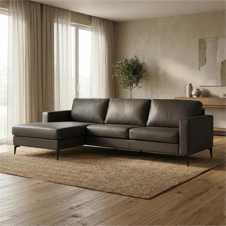 Leren hoekbank Match - 2.5-zits arm rechts + Longchair arm, Huis en Inrichting, Banken | Bankstellen, 250 tot 300 cm, 75 tot 100 cm