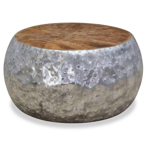 vidaXL Salontafel 60x60x30 cm aluminium teakhout, Huis en Inrichting, Tafels | Salontafels, 50 tot 100 cm, Rond, Nieuw, Teakhout