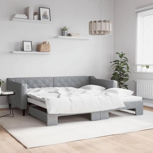 vidaXL Slaapbank met onderschuifbed 100x200 cm stof, Huis en Inrichting, Slaapkamer | Bedden, 100 cm, 200 cm, Grijs, Eenpersoons