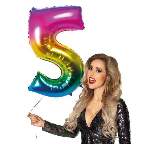 Regenboog Cijfer Ballon 5 Jaar 86cm, Hobby en Vrije tijd, Feestartikelen, Nieuw, Verzenden