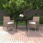 vidaXL 3-delige Tuinset met kussens poly rattan en glas, 2 zitplaatsen, Nieuw, Tuinset, Verzenden