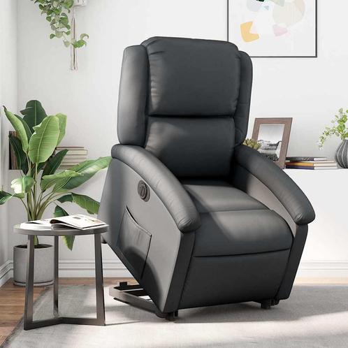 vidaXL Sta-op-stoel elektrisch echt leer zwart, Huis en Inrichting, Fauteuils, Nieuw, Verzenden