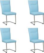 Set van 4 Lichtblauwe leren   - poot rond rvs - Toledo Leer, Huis en Inrichting, Stoelen, Overige kleuren, Nieuw, Leer, Ophalen of Verzenden