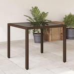 vidaXL Tuintafel met glazen blad 90x90x75 cm poly rattan, Verzenden, Nieuw