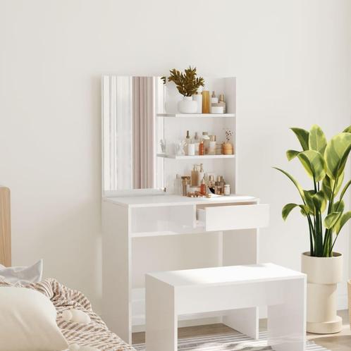 vidaXL Kaptafel met spiegel 74,5x40x141 cm hoogglans wit, Huis en Inrichting, Tafels | Salontafels, 50 tot 100 cm, Nieuw, Overige houtsoorten