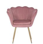 Schelp stoel - fauteuil - 58x51x88 cm - velvet - roze, goud, Huis en Inrichting, Stoelen, Ophalen of Verzenden, Nieuw