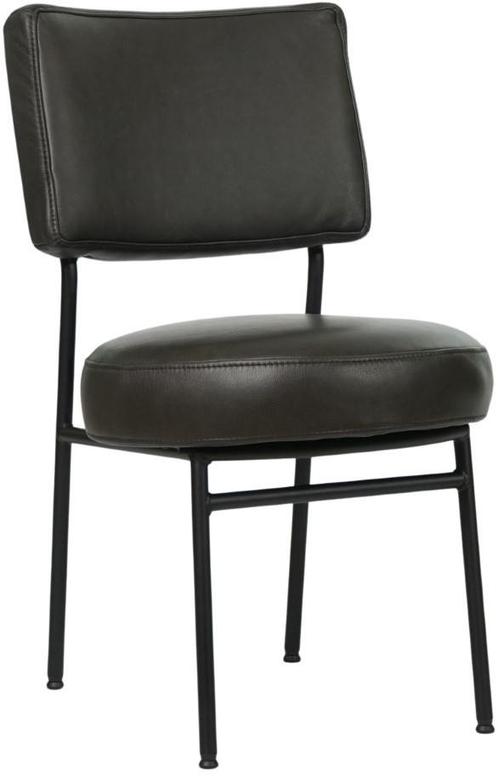 Donkergrijze leren moderne retro eetkamerstoel - Granada lee, Huis en Inrichting, Stoelen, Eén, Overige kleuren, Nieuw, Leer, Ophalen of Verzenden