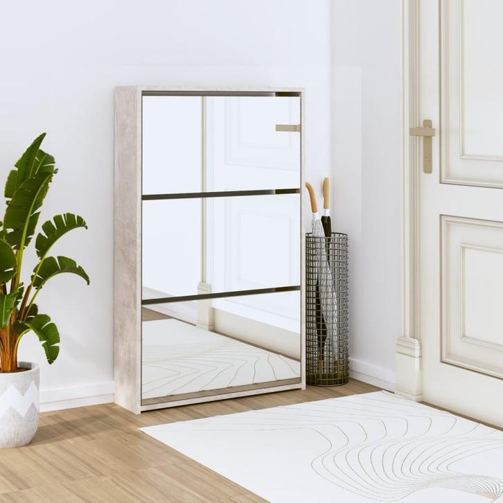 vidaXL Schoenenkast met spiegel 3-laags 63x17x102,5 cm, Huis en Inrichting, Kasten | Schoenenrekken, Nieuw, Verzenden