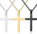 Ketting met kruis groot goud, zilver of zwart, Sieraden, Tassen en Uiterlijk, Kettingen, Verzenden, Zwart, Nieuw, Overige materialen