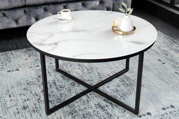 Elegante salontafel BOUTIQUE 80cm wit rond kristalglas met