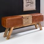 Bankje met opbergruimte hout | Leer 120 cm lengte, Verzenden, Nieuw