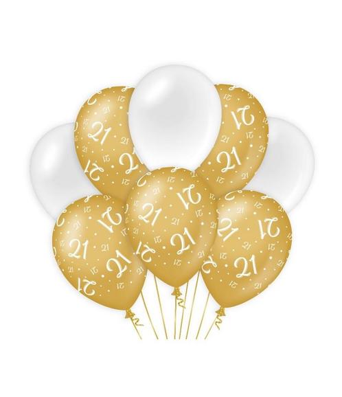 Ballonnen 21Jaar Goud Wit 30cm 8st, Hobby en Vrije tijd, Feestartikelen, Nieuw, Verzenden