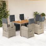 vidaXL 7-delige Tuinset met kussens poly rattan grijs, 6 zitplaatsen, Nieuw, Tuinset, Verzenden