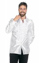 Ruchesblouse satijn wit Kevin, Kleding | Dames, Carnavalskleding en Feestkleding, Ophalen of Verzenden, Nieuw