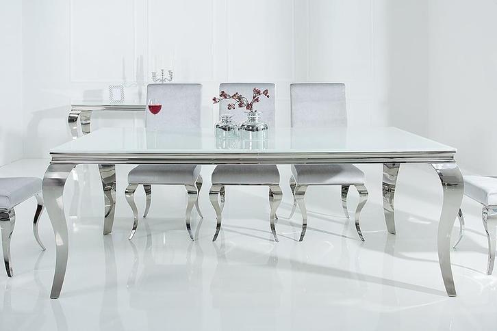 Eettafel Modern Barok 200cm wit zilver/ 37904, Huis en Inrichting, Tafels | Eettafels, Ophalen of Verzenden