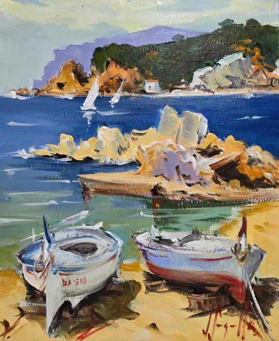 Joan Sarquella (1956) - Barcas al amanecer, Antiek en Kunst, Kunst | Schilderijen | Modern