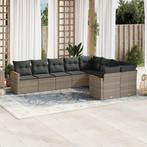vidaXL 9-delige Loungeset met kussens poly rattan grijs, Verzenden, Nieuw, Rotan, Loungeset