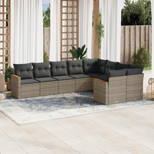 vidaXL 9-delige Loungeset met kussens poly rattan grijs, Tuin en Terras, Tuinsets en Loungesets, Loungeset, Nieuw, Rotan, Verzenden
