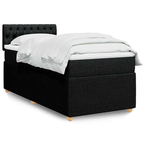 vidaXL Boxspring met matras stof zwart 80x200 cm, Huis en Inrichting, Slaapkamer | Bedden, 80 cm, 200 cm, Zwart, Eenpersoons, Nieuw
