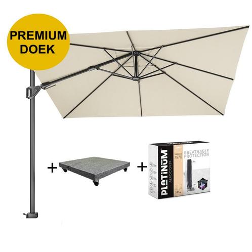 Challenger T2 premium zweefparasol 300x300 cm champagne met, Tuin en Terras, Parasols, Nieuw, Ophalen of Verzenden