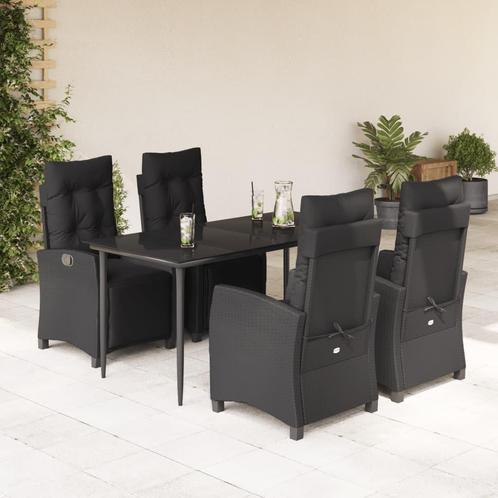 vidaXL 5-delige Tuinset met kussens poly rattan zwart, Tuin en Terras, Tuinsets en Loungesets, Tuinset, Nieuw, 4 zitplaatsen, Rotan
